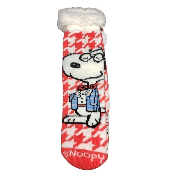 NWT Snoopy Slipper Socks Peanuts Sherpa Lined No Slip Grips One Sz Gift - Picture 1 of 9